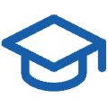 Blue graduation cap icon with a white medical cross symbol inside, suggesting a connection between education and healthcare.