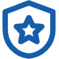 Blue circle with jagged, pixelated edges on a white background.